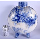 A RARE LARGE 19TH CENTURY STAFFORDSHIRE AESTHETIC MOVEMENT FLOW BLUE MOON FLASK printed with flower