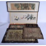 ASSORTED 19TH CENTURY CHINESE WOOD CARVINGS together with silks etc. (qty)