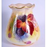 Royal Worcester vase with pie crust rim painted with autumnal leaves and berries by Kitty Blake sig