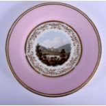 Flight Barr and Barr plate painted with Tintern Abbey, Monmouthshire, titled, under a pink border.
