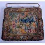 AN EARLY 20TH CENTURY EUROPEAN GILT METAL ENAMEL NEEDLEPOINT PURSE of unusually fine quality. 20 cm