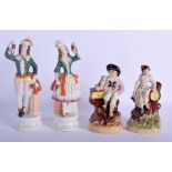 FOUR 19TH CENTURY STAFFORDSHIRE FIGURES in various forms. Largest 26 cm high. (4)