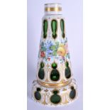 A 19TH CENTURY BOHEMIAN ENAMELLED GREEN GLASS VASE painted with flowers and vines. 23.5 cm high.