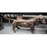 A LARGE CONTEMPORARY BRONZE FIGURE OF A HOUND. 104 cm x 50 cm.