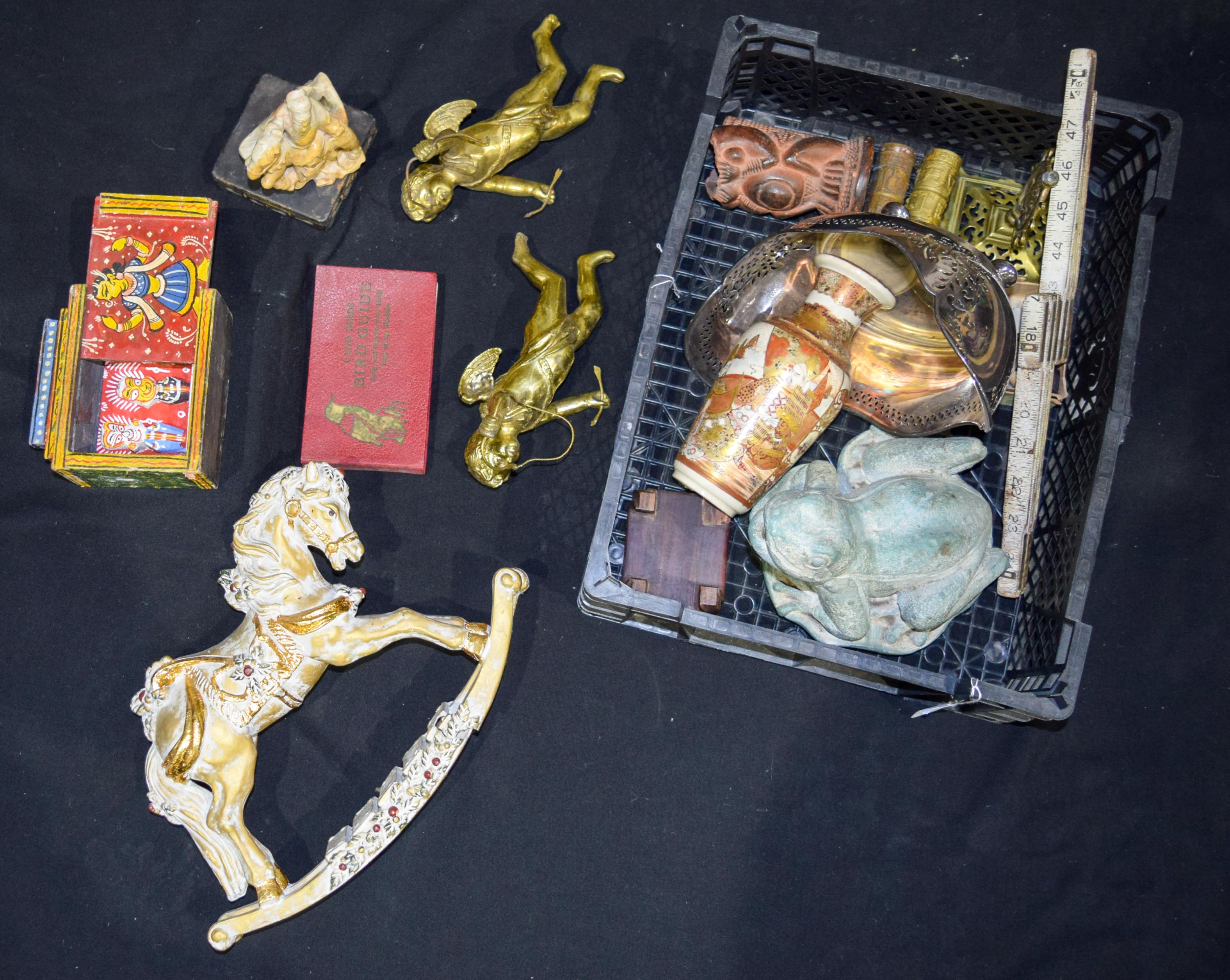 Miscellaneous group Brass cupids, satsuma vase, stone frog water spout etc - Image 2 of 3