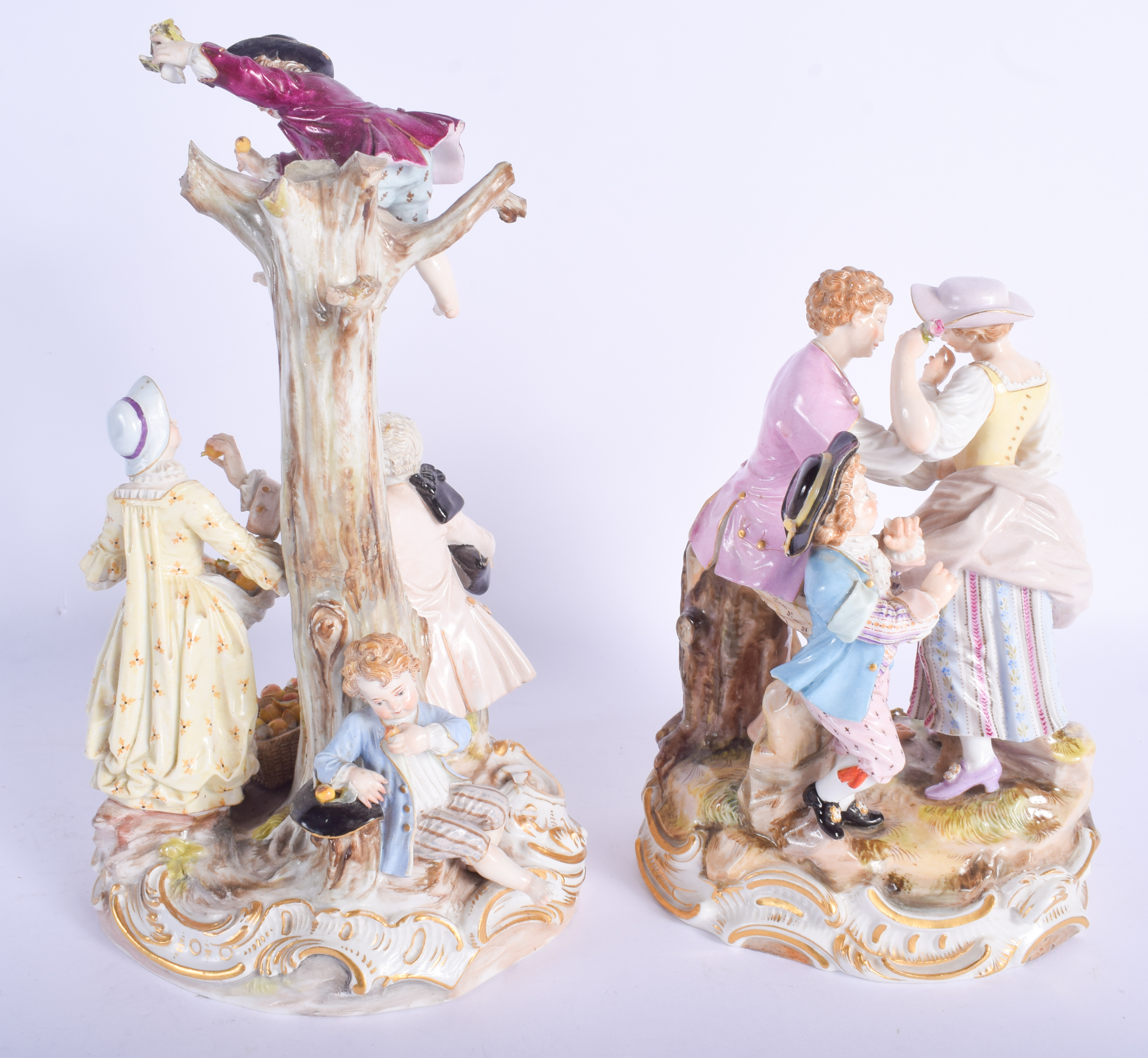 A LARGE 19TH CENTURY MEISSEN PORCELAIN FIGURE OF FRUIT PICKERS together with another Meissen figure - Image 2 of 3