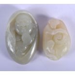 TWO CHINESE CARVED JADE PEBBLES 20th Century. Largest 4 cm x 3 cm. (2)