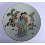 A LARGE EARLY 20TH CENTURY CHINESE FAMILLE ROSE CELADON DISH Late Qing. 26 cm diameter.