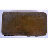 A LARGE 18TH CENTURY DUTCH RECTANGULAR BRASS BOX decorated with figures and landscapes. 16 cm x 8 c