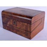 A VICTORIAN BURR WALNUT BRASS INLAID BOX. 28 cm x 18 cm.