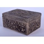 A 19TH CENTURY CHINESE EXPORT SILVER BOX AND COVER decorated with foliage. 213 grams. 10 cm x 8 cm.