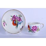 Meissen Marcolini period coffee cup and saucer well painted with flowers. Cup 6cm high