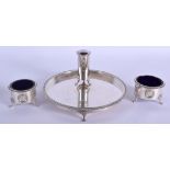 A 1980S SILVER CRUET SET ON TRAY by Christopher & Nigel Lawrence. London 1986/7. 681 grams inc line