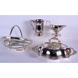 A LARGE SILVER PLATED CAKE BASKET etc. (4)