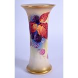 Royal Worcester waisted trumpet shaped vase painted with autumnal leaves and berries by Kitty Blake