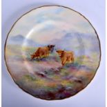 Royal Worcester fine large plate or charger fully hand painted with Highland cattle in a mountainou