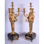 A LARGE PAIR OF CONTEMPORARY GILT BRONZE CANDLESTICKS. 44 cm high.