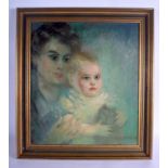 British School (C1930) Oil on canvas, Mother and child. Image 45 cm x 37 cm.