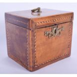 A GEORGE III MAHOGANY TEA CADDY with Tunbridge ware type inlay. 12 cm x 12 cm.