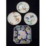 Three Satsuma porcelain plates decorated with birds (17cm)and a Chinese dish