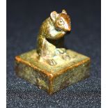 A small Chinese bronze mouse seal 3 x 4cm