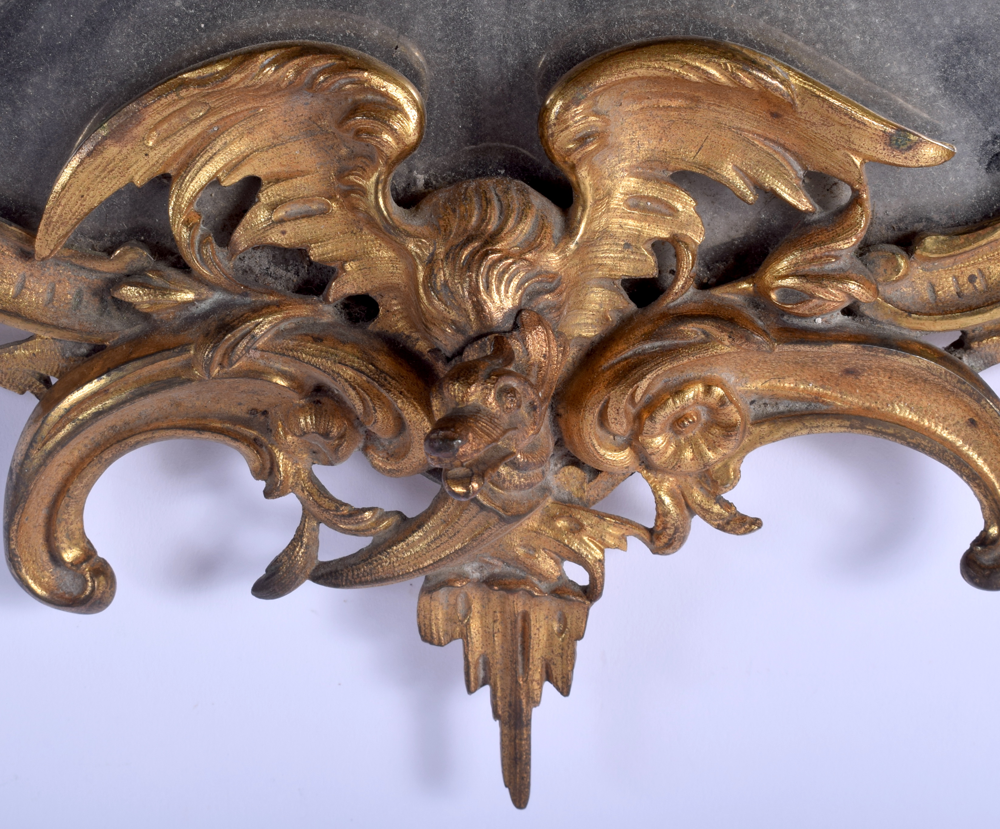 A 19TH CENTURY FRENCH GILT BRONZE MIRROR encased within foliage and a bird. 50 cm x 30 cm. - Image 3 of 4