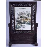 A LARGE CHINESE FAMILLE ROSE PORCELAIN TABLE SCREEN 20th Century. 62 cm x 37 cm.