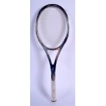 AN UNUSUAL LARGE CONTINENTAL SILVER TENNIS RACKET. 133 grams. 26 cm long.