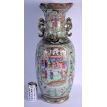 A VERY RARE LARGE 19TH CENTURY CHINESE FAMILLE ROSE CELADON VASE painted with an unusual banding of