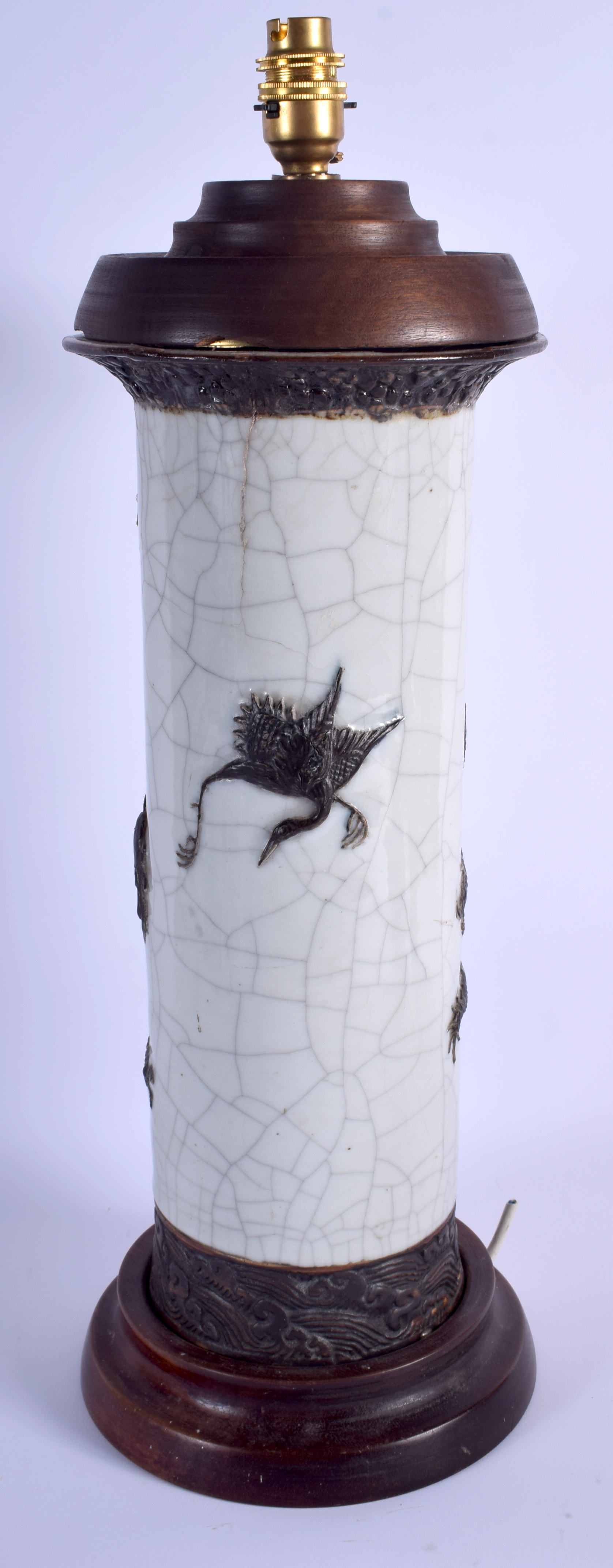 A LARGE 19TH CENTURY CHINESE CRACKLE GLAZED DRAGON VASE converted to a lamp. Vase 39 cm high. - Image 2 of 2