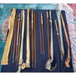 Six Vintage cane fishing rods including Hardy, Walker Brampton & co