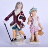TWO EARLY 20TH CENTURY GERMAN PORCELAIN FIGURES. Largest 14 cm high. (2)
