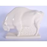 A STYLISH WHITE GLAZED WEDGWOOD FIGURE OF A STYLISED BISON. 28 cm x 22 cm.