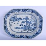 AN 18TH CENTURY CHINESE EXPORT BLUE AND WHITE DISH Qianlong, painted with river landscapes. 36 cm x