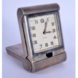 A CHARMING ART DECO ENGLISH SILVER EIGHT DAY TRAVELLING CLOCK in the manner of Asprey & Co. 10 cm x