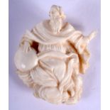 AN 18TH CENTURY EUROPEAN CARVED IVORY FIGURE OF A SAINT modelled upon clouds. 4 cm x 2.75 cm.