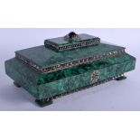 A LOVELY LARGE CONTINENTAL CARVED MALACHITE CASKET possibly Russian, with angular jewelled mounts.