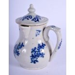 AN 18TH CENTURY FRENCH BLUE AND WHITE SPARROW BEAK JUG AND COVER printed with flowers. 10.5 cm high