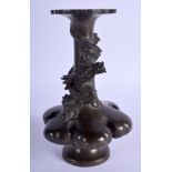 A 19TH CENTURY JAPANESE MEIJI PERIOD BRONZE LOBED VASE overlaid with an entwined dragon. 19 cm high