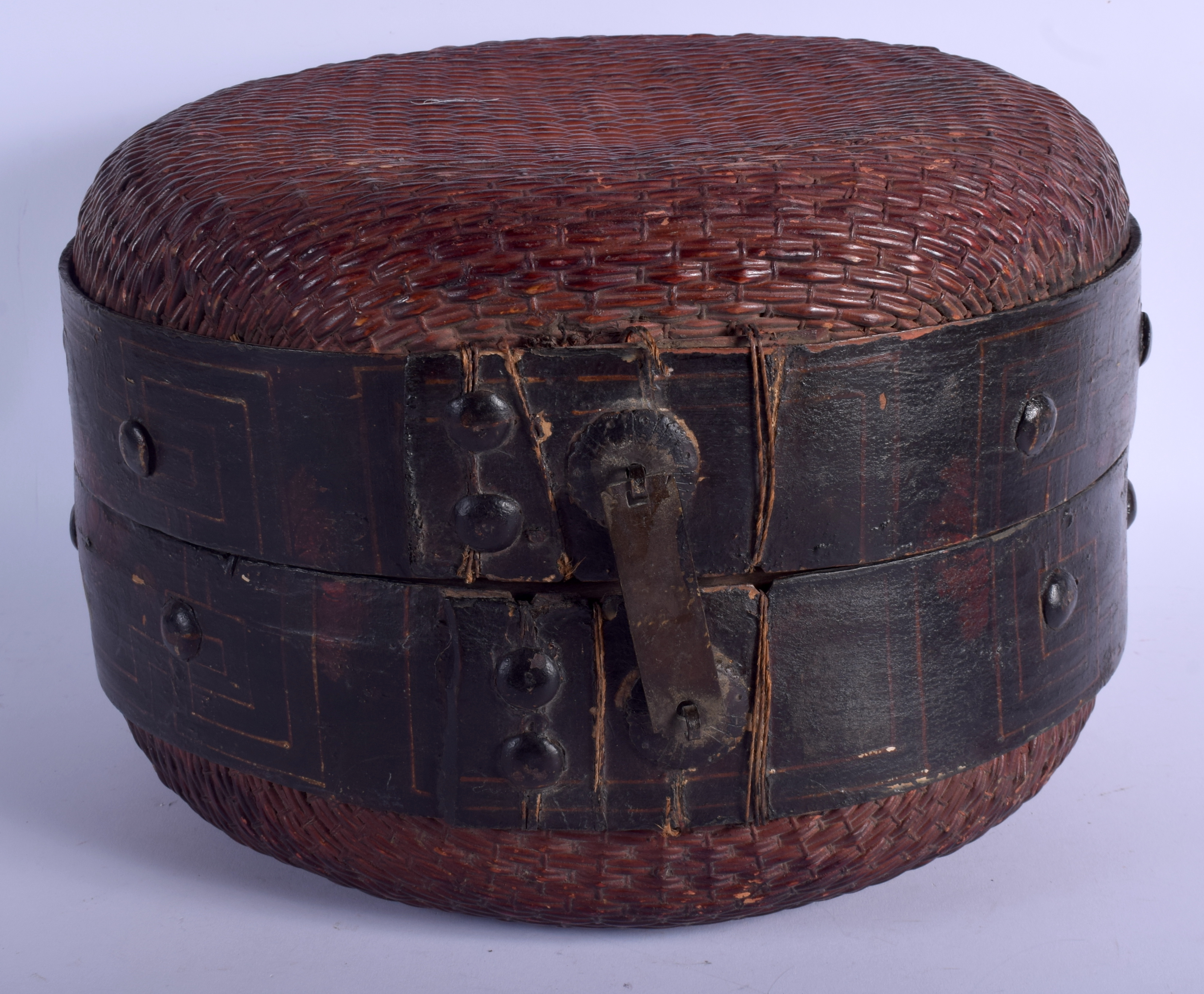 A 19TH CENTURY TIBETAN WOODEN BOX with iron fittings. 30 cm x 24 cm.