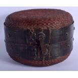 A 19TH CENTURY TIBETAN WOODEN BOX with iron fittings. 30 cm x 24 cm.