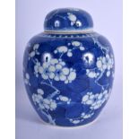 A 19TH CENTURY CHINESE BLUE AND WHITE PORCELAIN GINGER JAR AND COVER bearing Kangxi marks to base.