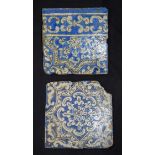 Two Iranian Qatar Tile fragments 22 x 21cm