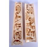 A LOVELY PAIR OF 19TH CENTURY CHINESE CARVED IVORY WRIST RESTS Qing. Largest 20 cm long.