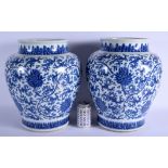 A LARGE PAIR OF CHINESE BLUE AND WHITE PORCELAIN BALUSTER VASES probably Mid Qing Dynasty, painted