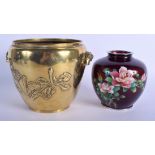 A 19TH CENTURY JAPANESE MEIJI PERIOD POLISHED BRONZE VESSEL together with a cloisonne enamel jar. L