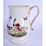 Derby bell shaped mug painted with birds in landscape. 15Cm high