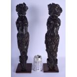 A RARE PAIR OF 18TH CENTURY EUROPEAN LEATHER FIGURES OF PUTTI modelled upon wood plinths. 50 cm hig