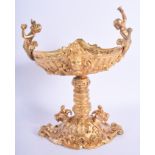 A CONTEMPORARY TWIN HANDLED ORMOLU TAZZA. 24 cm x 16 cm.