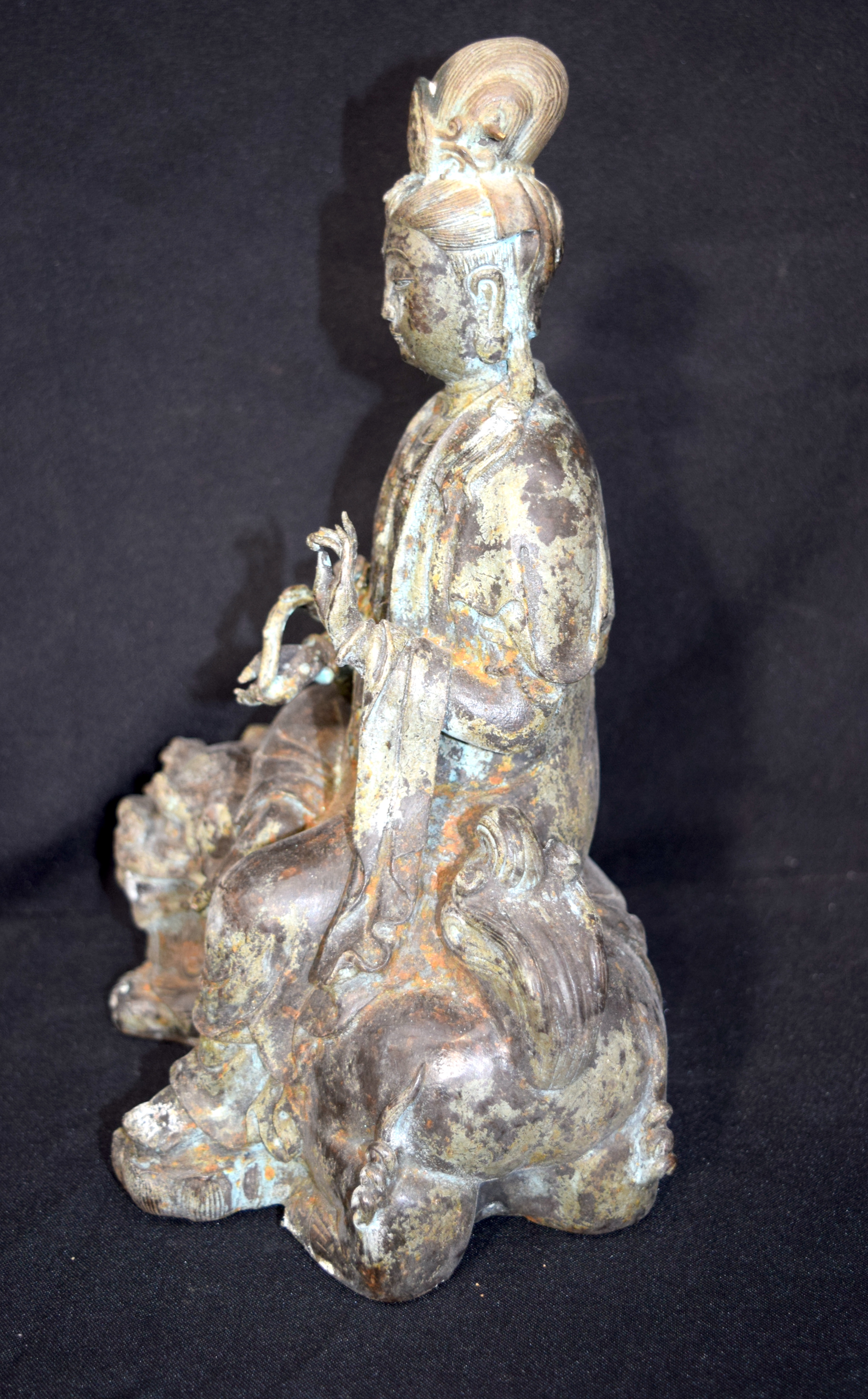 Chinese bronze Buddha seated on a beast. Buddha 28cm high - Image 5 of 5